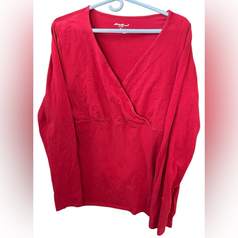 Eddie Bauer Red Faux Wrap Long Sleeve Top XL V-Neck Soft Knit - Picture 2 of 6